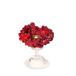 Rose Crimson Brilliance: A Radiant Red Mineral Cluster on an Exquisite Glass Base